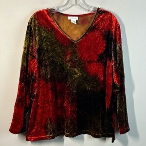 Avenue Crushed Velvet Tie Dye V-Neck Top Size 22-24